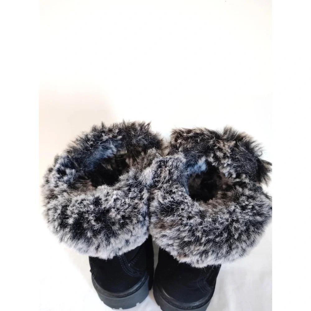 EUC-Lugz Convoy Women 8 Black Faux Fur Lace‑Up Western Winter Chunky Ankle Boots